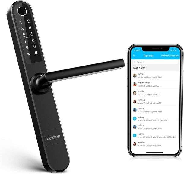 Luston Slim Smart Lock Front Door Stainless Steel Waterproof Mortise Lock,Keyless Entry Door Lock,WiFi Bluetooth Fingerprint Digital Keypad Aluminum Swing Door Lock with Handle(Black) image