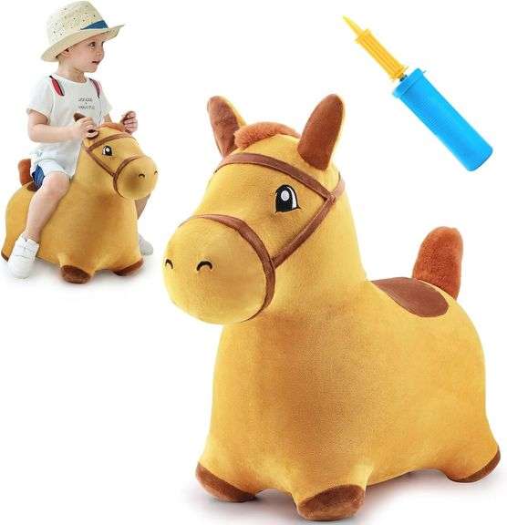 iPlay, iLearn Bouncy Pals Hopping Horse, Toddler Girl Boy Inflatable Bouncing Animal Hopper Toy, Outdoor Indoor Plush Ride on Bouncer, Baby Birthday Gift 18 Month 2 3 4 Year Old Kid - Horse image