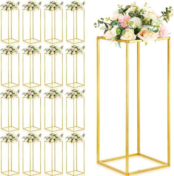 Tandefio 16 Pcs Wedding Flower Stand 23.6 Inch Column Vases Gold Centerpieces for Table Metal Flower Stand Gold Wedding Centerpieces for Tables Home Event Party Decoration image