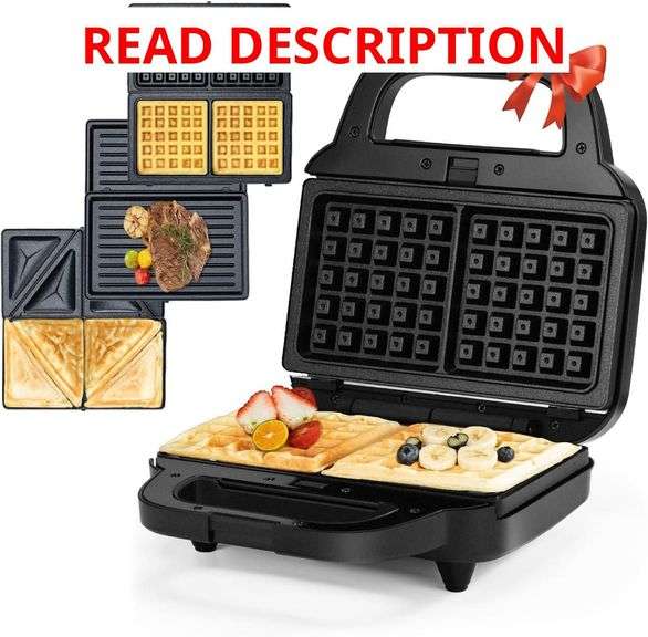 Samoris 3 in 1 Electric Sandwich Maker, Panini Press Grill and Waffle Iron Set with Removable Non-Stick Plates, Electric Grilled Cheese Maker, Portable Cool Touch Handle,Easy to Clean, 870W Black image