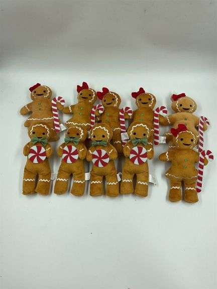 Group of Eleven Gingerbread Man Plush Ornaments