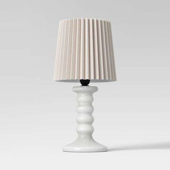 White Ceramic Accent Table Lamp with Pleated Shade image