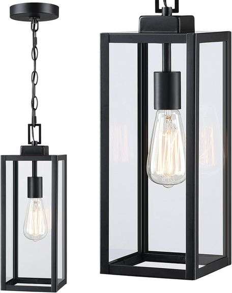 17 Inch Outdoor Pendant Light for Porch,Metal and Glass Outside Hanging Light Ceiling Mount Exterior Hanging Lantern for Patio Entrance Front Door Pendant,E26 image