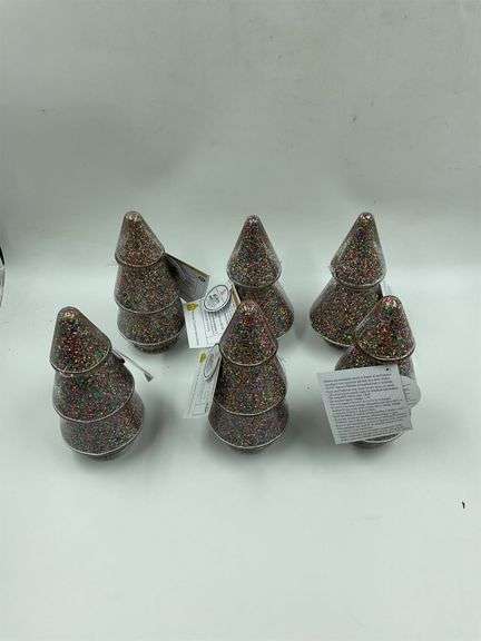 Set of 6 Glitter Filled Glass Tree Decorations image