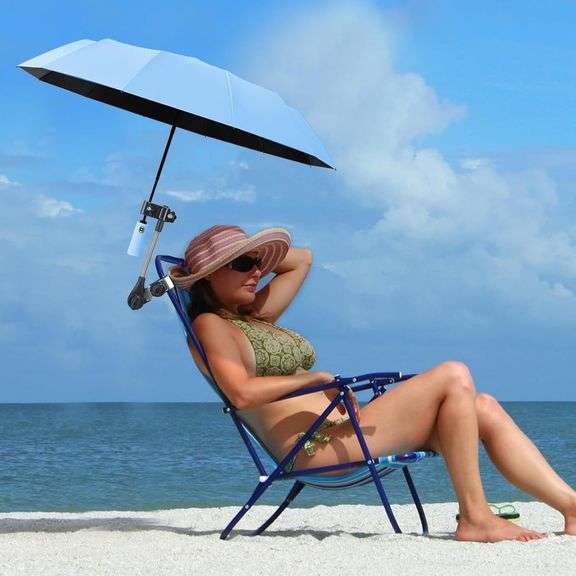 Beach Chair Umbrella with Clamp Clip on Umbrellas for Chair 42 Inches Adjustable Sun Umbrella for Camping Outdoor Chair UPF 50+ Folding Umbrella for Travel Plant Shade Wheelchair image