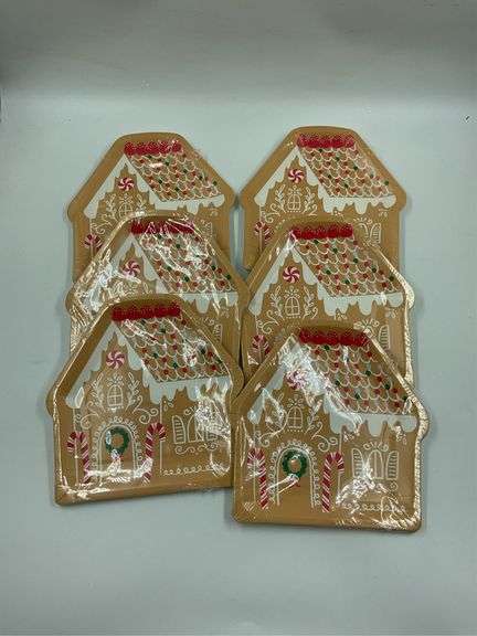 Lot of 10 Paper Gingerbread House Party Plates image