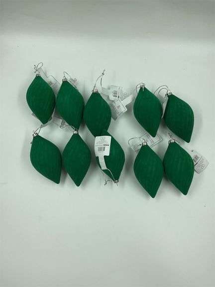 Set of 10 Green Velvet Christmas Ornaments image