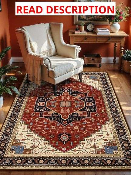 4x6 Orange Red Area Rug for Living Room, Machine Washable Rugs with Non-Slip Backing for Bedroom, Vintage Medallion Carpet Kitchen Laundry Kids Room Decor image