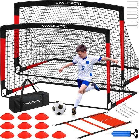 Kids Soccer Goals for Backyard Set, 2 of 6x4 ft Portable Pop Up Soccer Goal Training Equipment, Soccer Net with Soccer Ball, Ladder, Cones, Soccer Set for Youth Toddler Games, Sports image