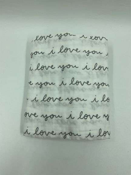 White Muslin Swaddle Blanket - 'I Love You' image