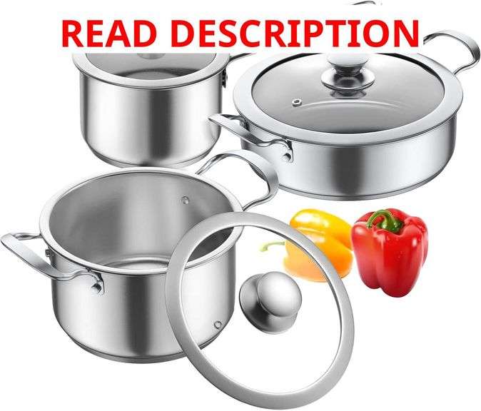Stainless Steel pots and pans set, 6 Piece Nonstick Kitchen Induction Cookware Set,Works with Induction/Electric and Gas Cooktops, Nonstick, Dishwasher image