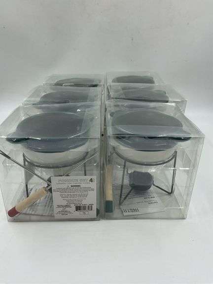 Set of Six Enamel Fondue Sets with Forks image