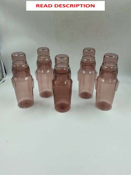 Set of Six Pink Plastic Novelty Face Shaped Drink Containers image