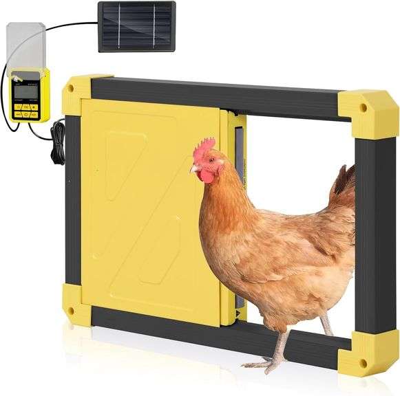 Automatic Chicken Coop Door, Solar Powered Automatic Chicken Door with Timer Mode, Battery Powered LCD Screen, Anti-Pinch Design, Waterproof, Easy Installation (Black) image