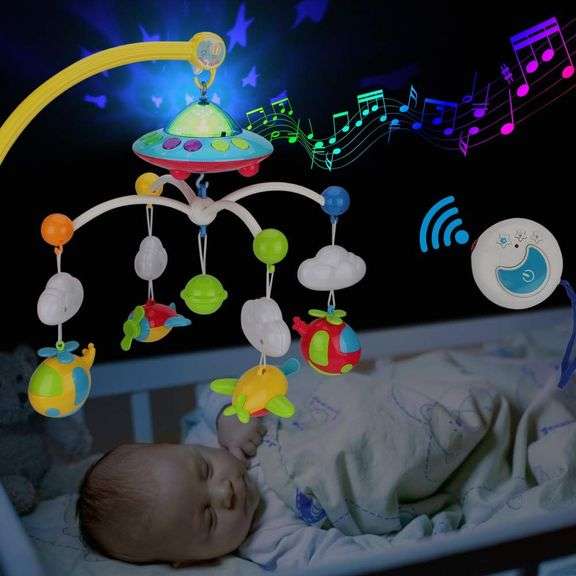 Baby Musical Crib Mobile with Hanging Rotating Toys, Remote Control, Lights Projector Function Music Box, Cartoon Rattles for Babies Boy Girl 0-24 Months, Newborn Sleep with 108 Melodies (Plane) image