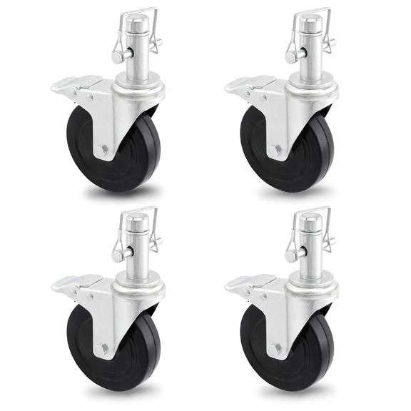 5INCH Scaffolding Wheels, Caster Set of 4 With Dual Locking Brake, 1-Inch Round Tubing Style, Heavy Duty 1410LBS Per Rubber Wheel, Swivel Replacement for Scaffolding image