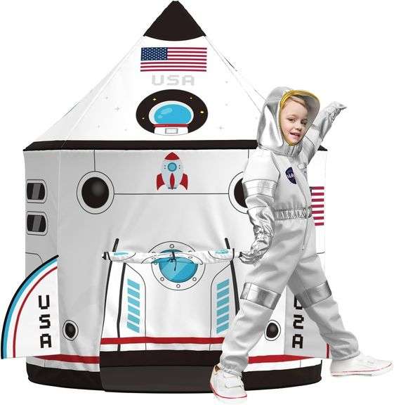 5Pcs Kids Tent and Astronaut Costume Luxury Set Spaceship Tent Space Toy Fun Rocket Ship Play Tent for Kids Toodlers 3-6 Year Old Outer Space Indoor Outdoor Play image