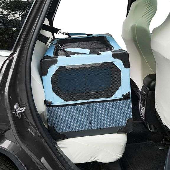 JOYTUTUS Collapsible Dog Crate, 26 Inch Portable Pet Crate for Car, Travel Dog Kennel Foldable Dog Crate for Medium Dog 44lbs, Soft Cat Carrier Fit for Indoor & Outdoor/Car Back Seat/Trunk (Blue) image