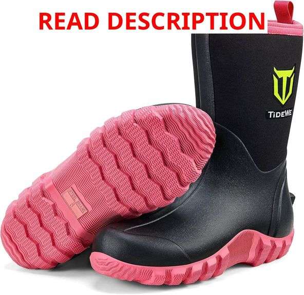 TIDEWE Rubber Boots for Women, 5.5mm Neoprene Insulated Rain Boots with Steel Shank, Waterproof Mid Calf Hunting Boots, Sturdy Rubber Work Boots for Farming Gardening Fishing image