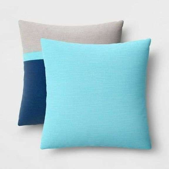 Set of 2 Decorative Throw Pillows - Solid Blue & Striped image