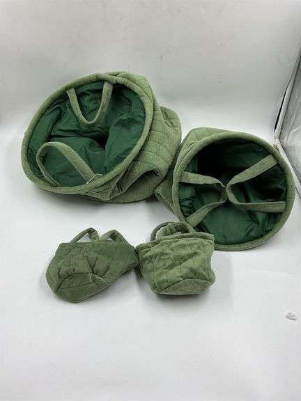 Green Quilted Fabric Stacking Baskets and Small Bags Set image