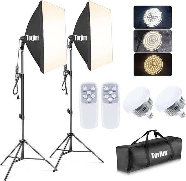 Torjim Softbox Photography Lighting Kit, 2Pcs 27" x 27" Professional Soft Box | 3000K-7500K 85W LED Bulbs with Remote, Photography Continuous Lighting Kit for Studio Lights, Portrait, Video Recording image