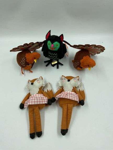 Assorted Holiday Plush Figures: Turkeys, Bat and Foxes image