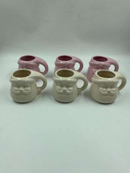 Set of Six Santa Face Mugs - Pink & White image