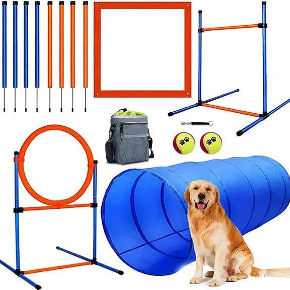 Dog Agility Training Equipment, 60-Piece Dog Obstacle Course Training Starter Kit Pet Outdoor Game with Tunnel, Agility Hurdle, Weave Poles, Jump Ring, Pause Box, Toy Balls and Storage Bag image