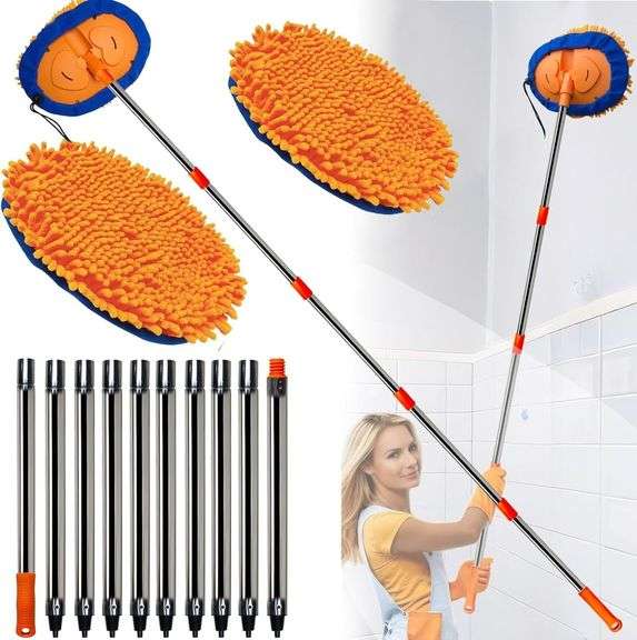 Wall Cleaner, Max 13 Ft+ Wall Mop with Long Handle, Ceiling Dust Mop with 15 Labor-Saving Elbow Extension Pole, Baseboard Duster Washer Scrubber, High Reach Window Cleaning Brush, Roof Cleaning Tool image