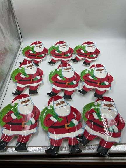 Lot of 12 Santa Claus Shaped Melamine Plates Holiday Decorations image