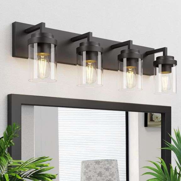 Espird Bathroom Vanity Light, 4 Light Matte Black Vanity Light with Clear Glass Shade, 30in Farmhouse Vanity Light, Bathroom Lighting Fixtures Over Mirror for Bathroom image