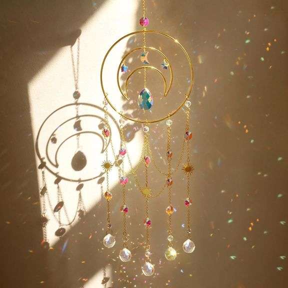 Artilady Suncatcher,Moon Sun Catcher-Large Prism Suncatcher Crystal Wind Chimes for Window Boho Home Garden Backyard Room Ceiling Charming Decor Christmas Birthday Handmade Gift for Women image