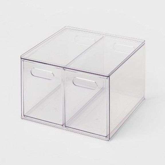 Two Clear Plastic Stackable Storage Bins image