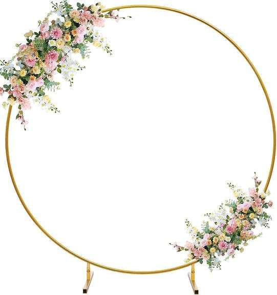 7.2 FT Round Arch Backdrop Stand, Gold Metal Circle Balloon Arch Stand Wedding Arch Frame for Ceremony Birthday Party Graduation Christmas Decoration image