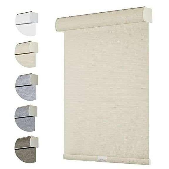 Persilux Free-Stop Cordless 100% Blackout Roller Shades for Window Blinds with Linen Look Textured Fabric (Beige, 22"W x 72"H) UV Protection Thermal Insulated Roller Blinds for Windows Shades for Home image