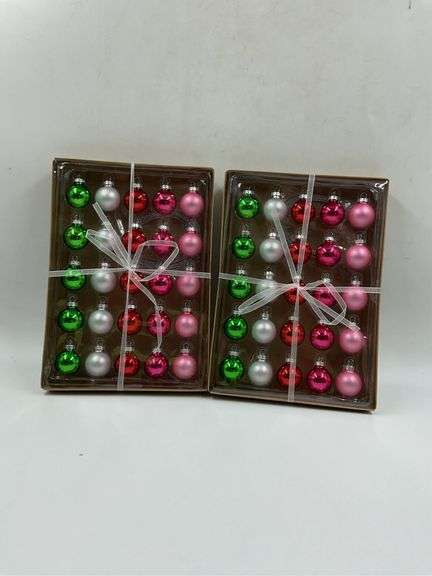 Two Boxes of Colorful Mini Glass Ornaments