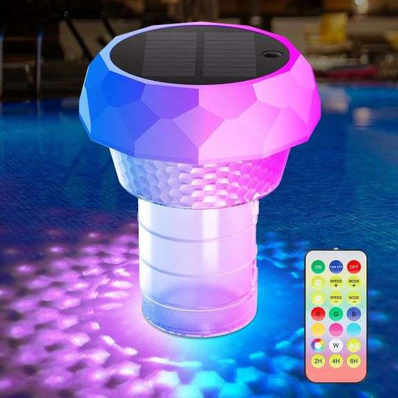 2025 Upgrade Solar Pool Chlorine Floater, Pool Lights That Float with Remote Control, 8 Lighting, Timing Mode, IPX68 Waterproof for Inground Pool, Pool Party image