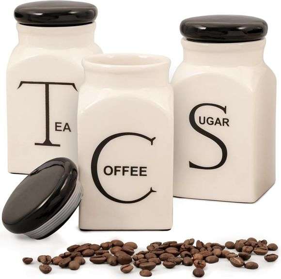Ceramic Canister Set of 3 - Canisters Sets for the Kitchen for Sugar, Coffee, & Tea - Ceramic Canisters Sets for the Kitchen with Air Tight Lids - Tea Coffee and Sugar Container image
