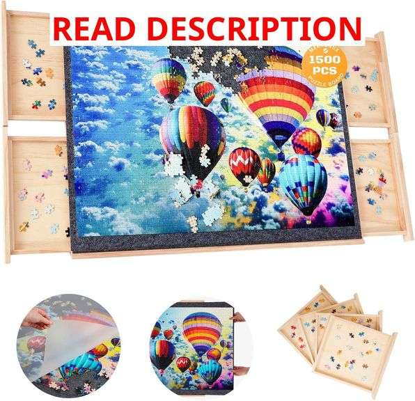1500 Piece Rotating Puzzle Board with 4 Drawers, 27"x36" Wooden Jigsaw Puzzle Table with Cover, Portable Puzzle Board for Adults Kids Seniors image