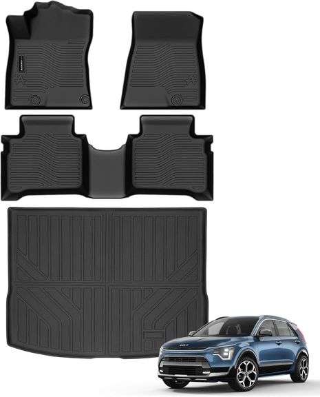 Auxko All Weather Floor Mats Cargo Mat Fit for Kia NIRO Hybrid 2025 2024 2023 (Not for PHEV or EV) TPE Floor Liner Trunk Mat NIRO Accessories All Season Odorless Anti-Slip Black image