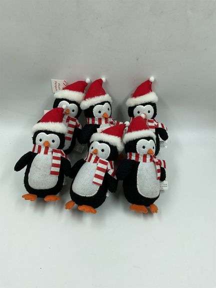 Set of 7 Plush Penguin Holiday Ornaments