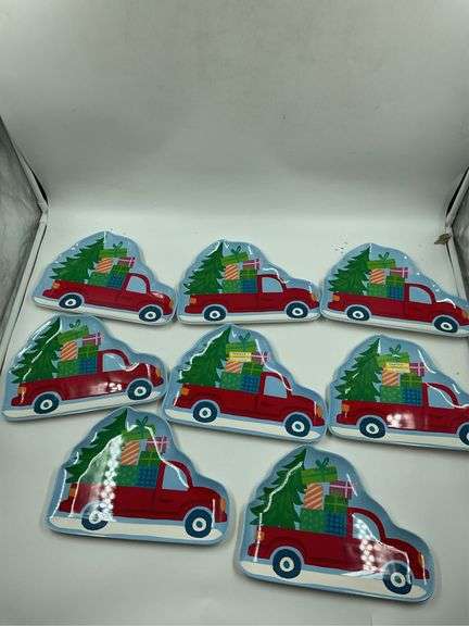 Red Truck Christmas Tree and Presents Shaped Plates - Set of 8 image