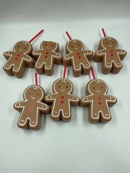 Lot of 7 Gingerbread Man Drink Cups with Straws image