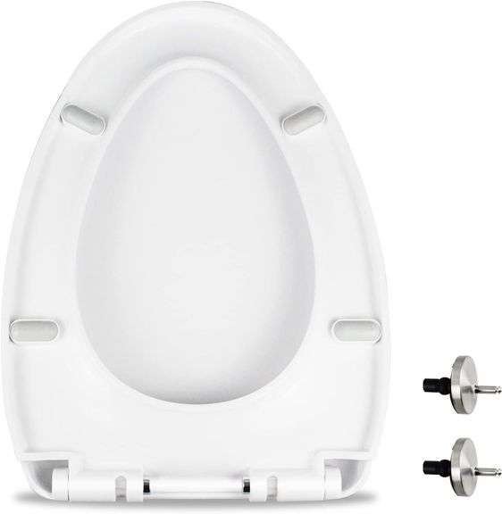 MUU Toilet seat, Slow Close, White heavy duty Toilet Seat with Non-slip Seat Bumpers Easy to Install & Clean PP Material Replacement Toilet Seat Fits All Toilet Brands Elongated Toilets(MU220-PP) image