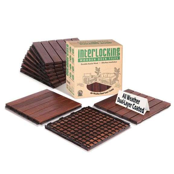 Patio Flooring Outdoor Waterproof - Balcony Flooring 12x12 - Pack of 10 Snap-Together Interlocking Patio Floor Tiles, Waterproof Outdoor Tiles for Pool, Patio Tiles Outdoor Interlocking All Weather image