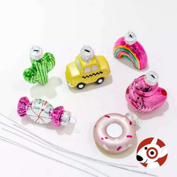 Set of 6 Mini Glass Holiday Ornaments in Box image