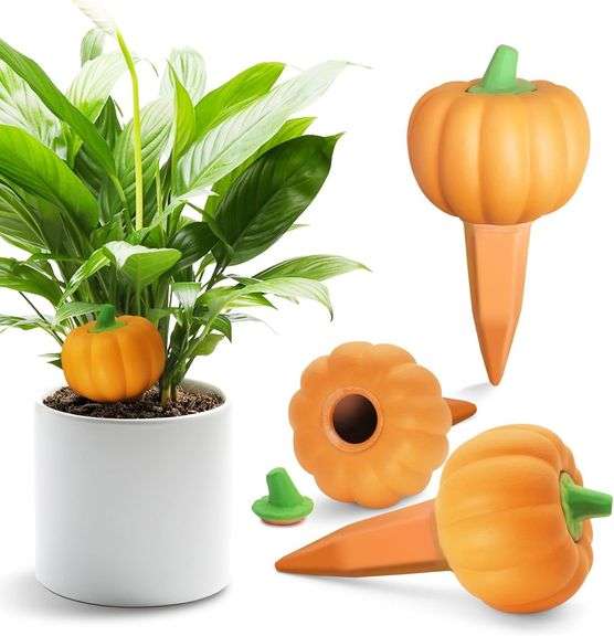 Plant Self Watering Spikes - 4 Pack Terracotta Automatic Plant Waterer Devices for Indoor and Outdoor Plants, Perfect for Potted Plants and Raised Beds (Pumpkin Shaped) image