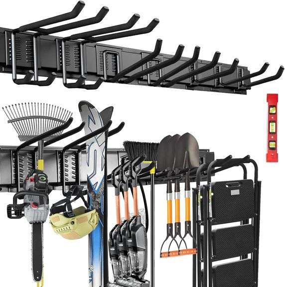 Garage Storage, 48-INCH Garage Tool Organization Wall Mount, Upgraded to Support Max 440lbs Garage Garden Tool Organizer, Professional Wall Mount Tool Storage Racks with 3 Rails and 7 Hooks image