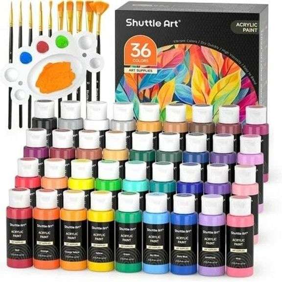 Shuttle Art Acrylic Paint Set, 36 Colors Acrylic Paint with Brushes & Palette, 2oz Bottles, Rich Pigments Non-toxic Paint for Artists Adults, Art Supplies for Canvas Rock Ceramic Wood Painting image